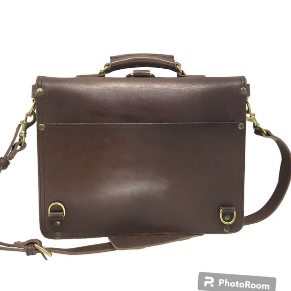 Briefcase Laptop Messenger LUX Quality Brass Handmade Brown Leather 16x12 NEW - Picture 2 of 10